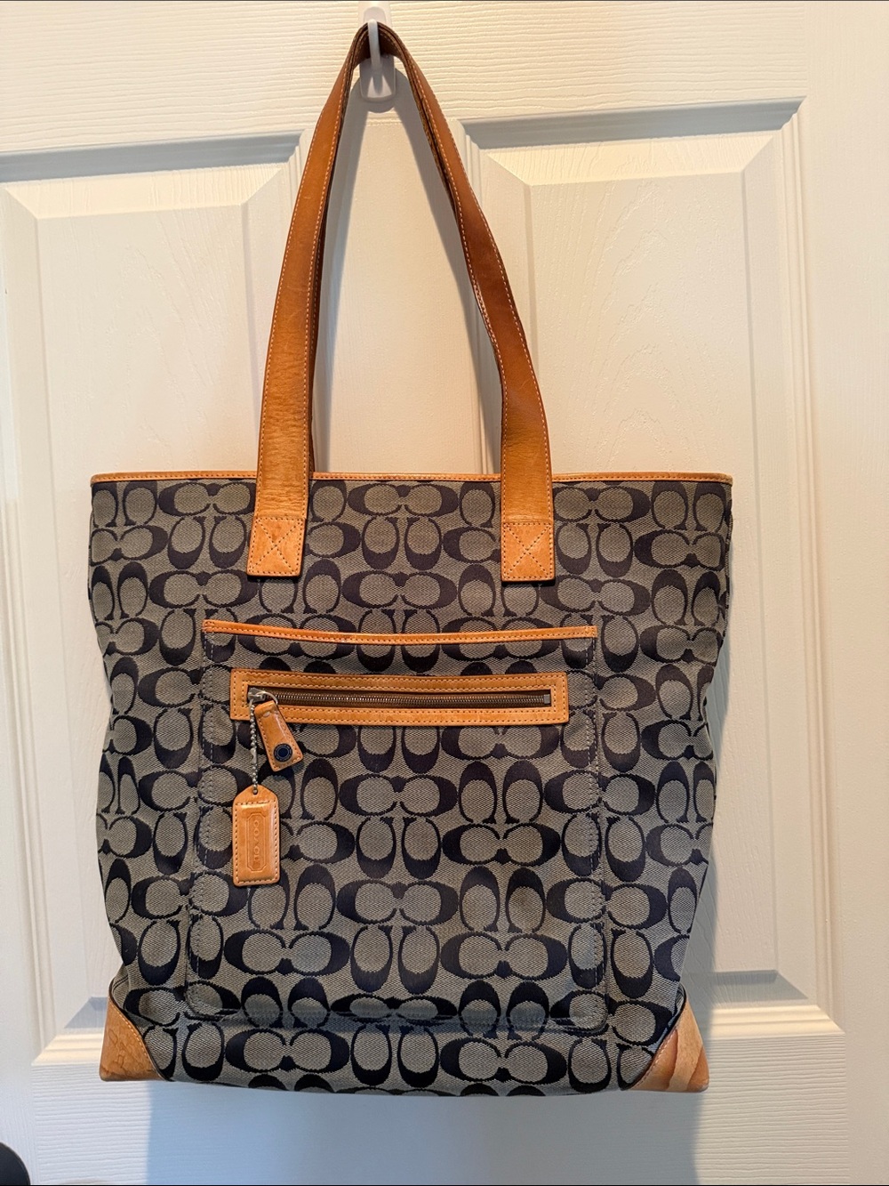 Coach Signature Canvas Tote with Leather Trim - Hampton 6071 Tote